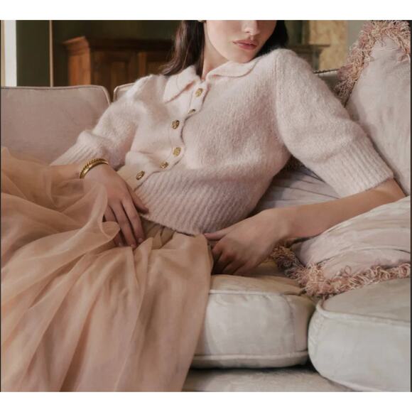 Reformation Daphne Collared Cardigan Size Medium Sorbet Pink Short Sleeve - Picture 1 of 7